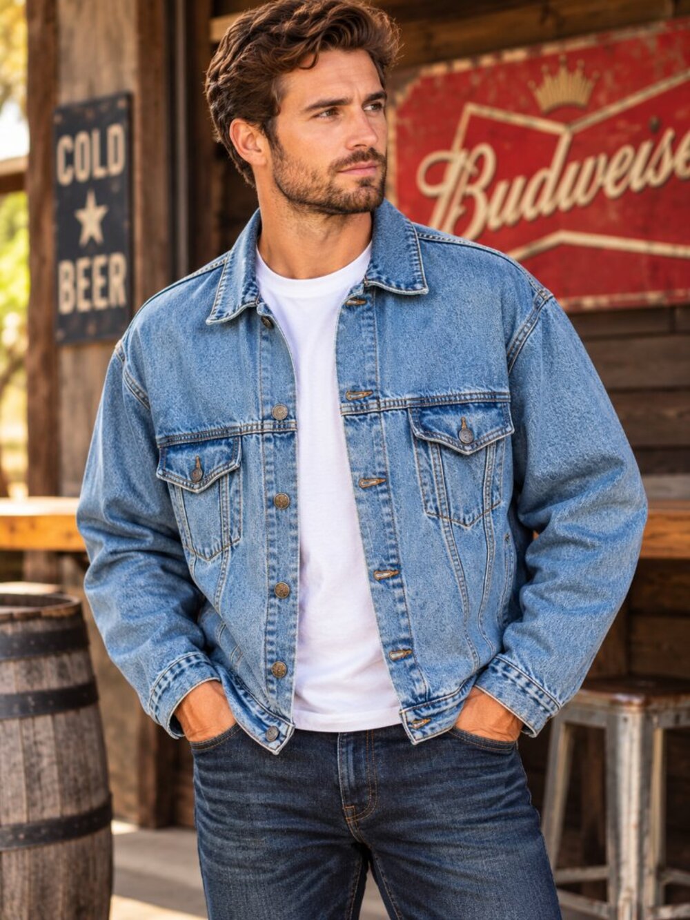 Vintage Budweiser Denim Jean Jacket Made USA Trucker Blue 3XL